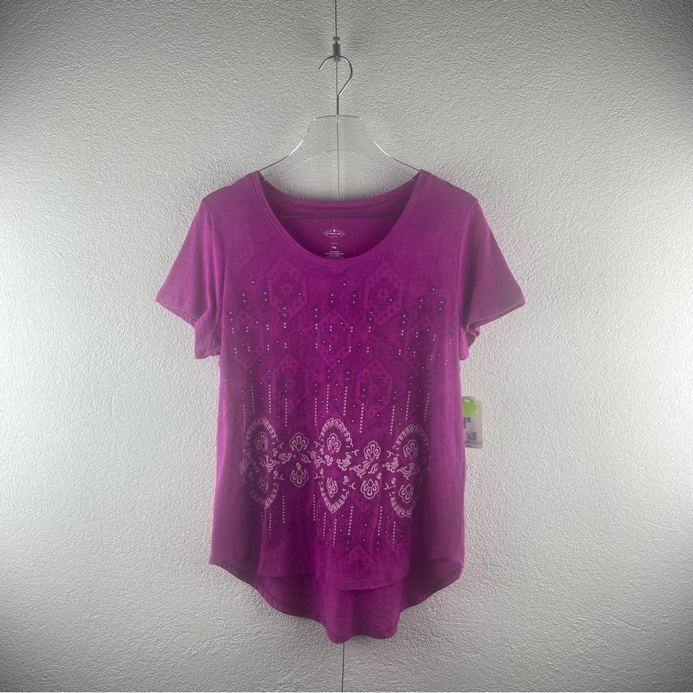 St. John's Bay l PM Fuschia Bandana Print Summer Time Crew Neck Short Sleeve Tee